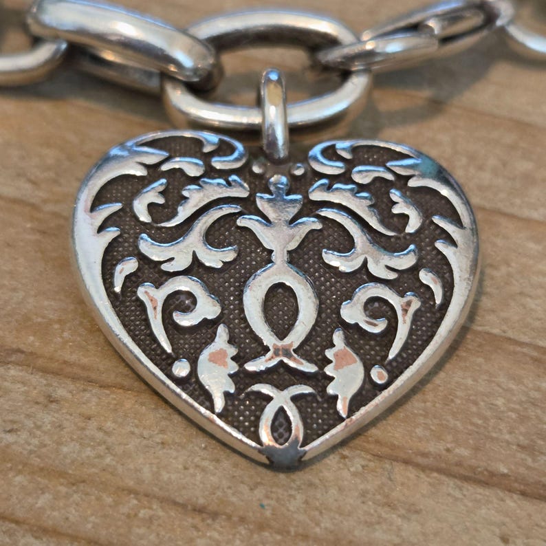 Brighton Silver Plated Cordoba Heart Charm 8" Chain Link Bracelet image 3
