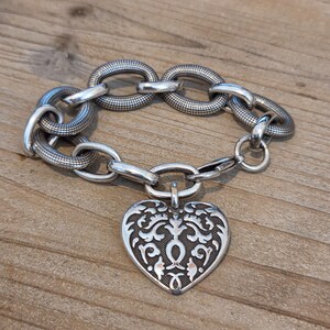 Brighton Silver Plated Cordoba Heart Charm 8" Chain Link Bracelet image 2