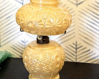 Antique Daisy & Button Miniature Irredescent Milk Glass Floral Embossed Oil Lamp