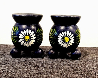 Vintage Hand Painted Blue Floral Swedish Taper Candle Holders