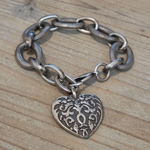Brighton Silver Plated Cordoba Heart Charm 8" Chain Link Bracelet image 1