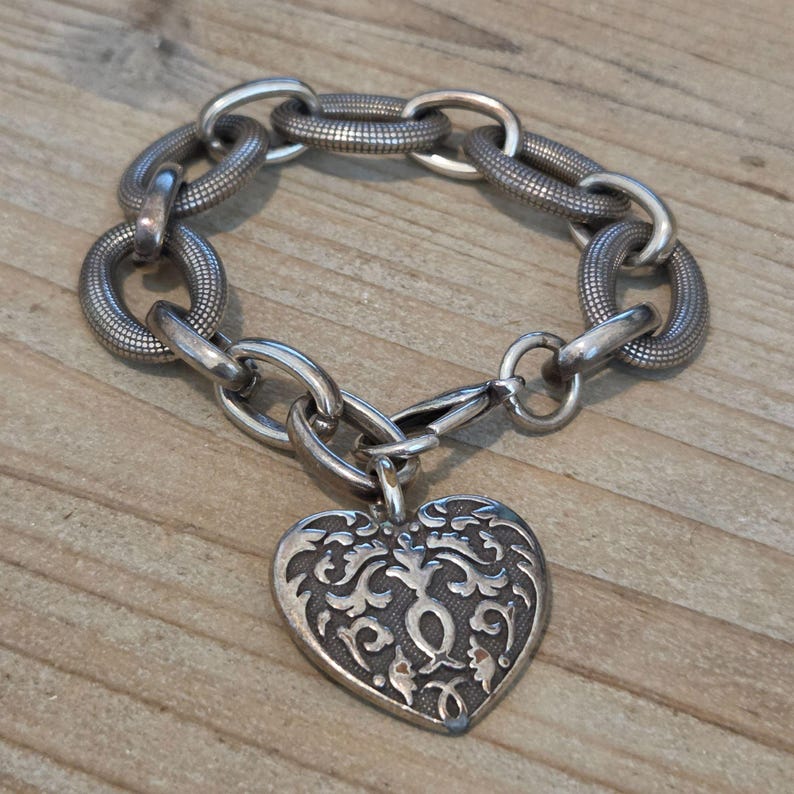Brighton Silver Plated Cordoba Heart Charm 8" Chain Link Bracelet image 1