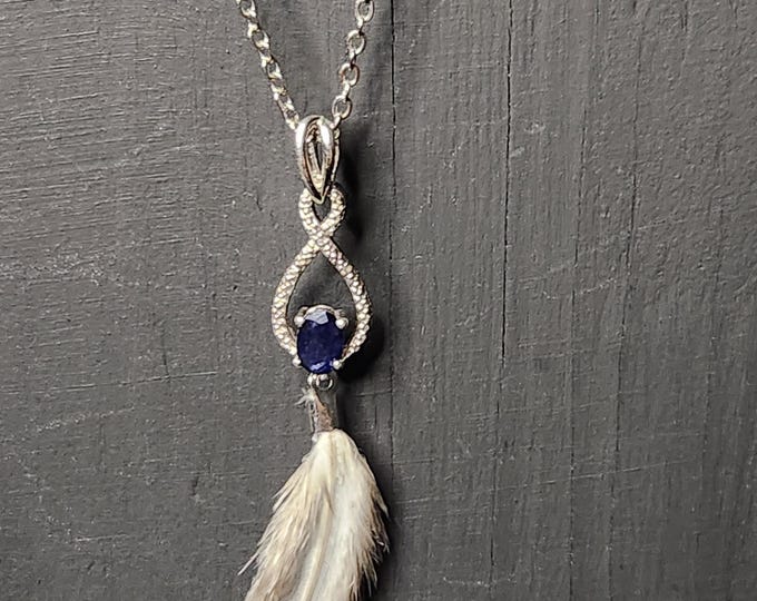 Silver Sapphire Feather Necklace
