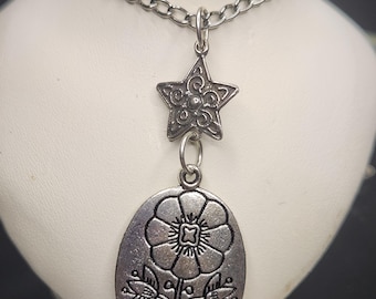 2 Tiered Silver Flower Star Necklace