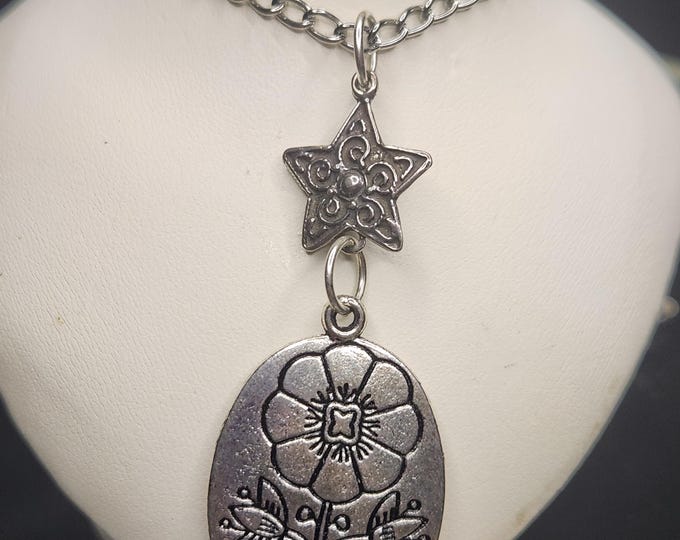 2 Tiered Silver Flower Star Necklace