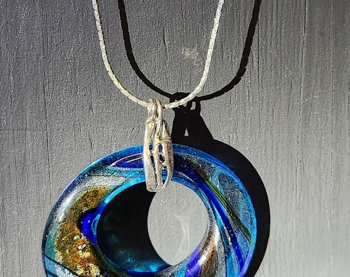 ROUND Dichroic fused Glass Pendant Necklace