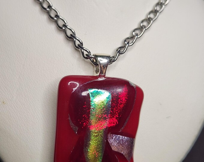 Small Square Dichroic Glass Pendant Necklace