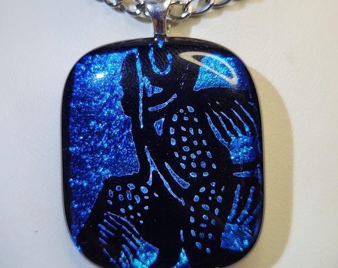 BLUE Dichroic Glass Pendant Necklace