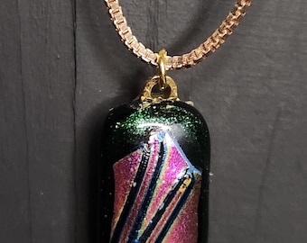 GLITTER Green Glass Gold Necklace