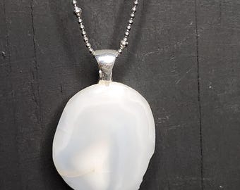 HANDMADE White Agate Silver Necklace