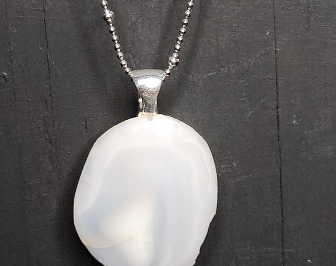 HANDMADE White Agate Silver Necklace