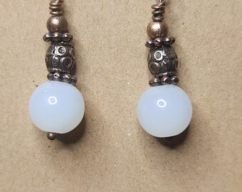 White bead Copper Earrings