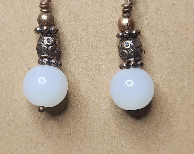 White bead Copper Earrings