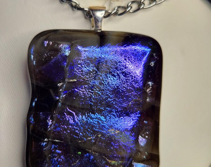 TEXTURED Cobalt Dichroic Glass Pendant Necklace