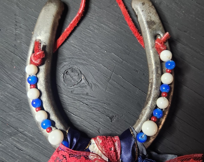 Patriotic LUCKY Horseshoe Hanging Decor