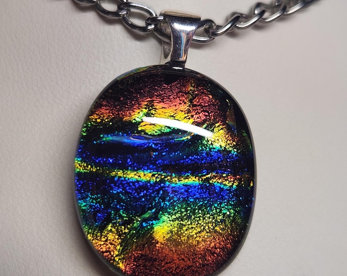 Small OVAL Dichroic Glass Pendant Necklace