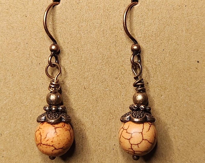Orange bead Copper Earrings
