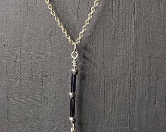 Beaded Silver Feather Necklace