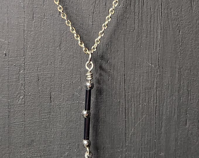 Beaded Silver Feather Necklace