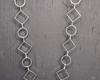 Circle and Diamond Link Silver Necklace