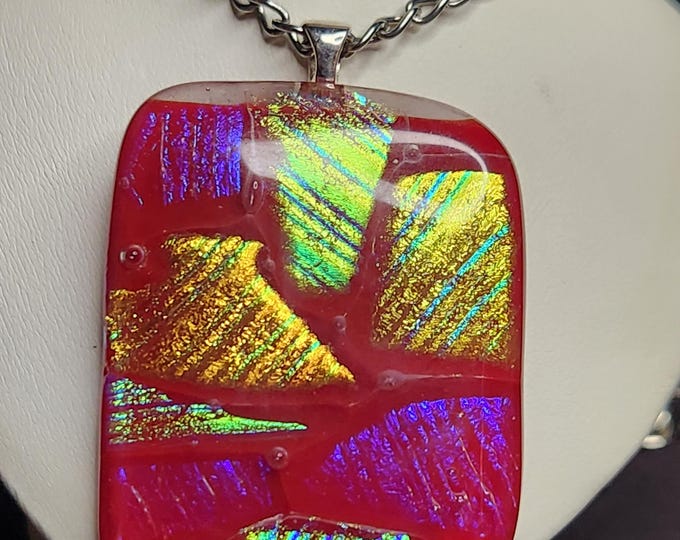 Large GEOMETRIC Dichroic Glass Pendant Necklace