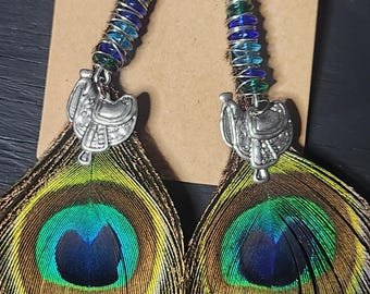 Country PEACOCK Feather Earrings from Arizona