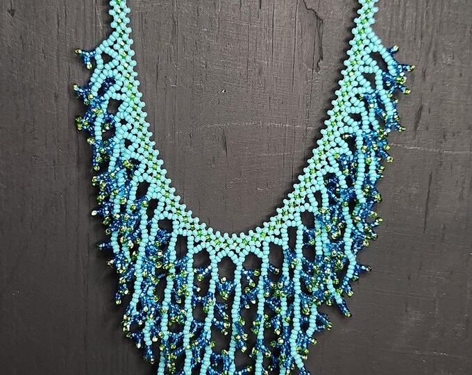 BLUE Cascade Roots beaded Necklace and Earring set