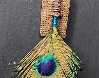Copper PEACOCK Feather Necklace