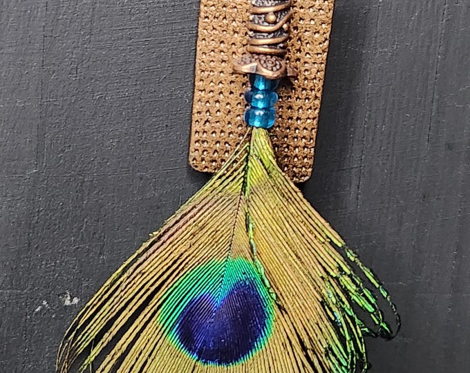 Copper PEACOCK Feather Necklace