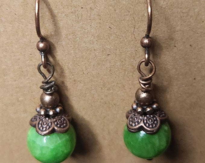 Green bead Copper Earrings
