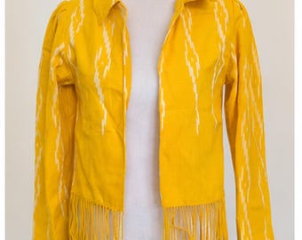Gelber Ikat Kimono-Mantel mit Fransen - Loom-Woven Ifugao Design Leichte Jacke