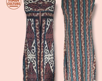 Ikat Print Maxi Offener Kimono | Boho Tribal Lange Strickjacke | Erschwingliche ethnische Oberbekleidung | Kleine Größe | Cordillera Ifugao