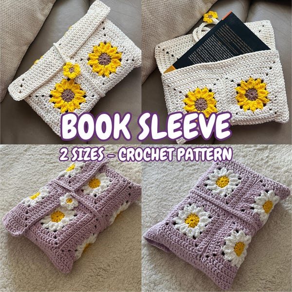 PDF-PATROON GEHAAKT (Engels), gehaakte boekhoes, gehaakte boekomslag, boekbeschermer, oma-vierkanten, haaktutorial, geschreven tutorial