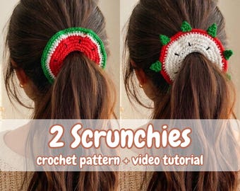 Patrón y video de crochet, patrón de coletero de crochet, lazo para el cabello de crochet, accesorios para el cabello fáciles, regalo para ella, ideal para principiantes.