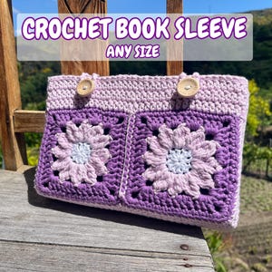 CROCHET PDF PATTERN (english), crochet book sleeve, crochet book cover, book protector, granny squares, crochet tutorial, written tutorial