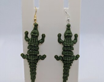 Alligator Flexi Earrings – Lightweight 3D Printed Statement Jewelry | Bayou-Inspired Cajun Style