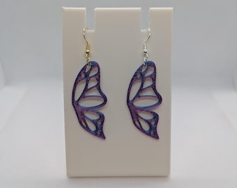 Purple Fairy Wing Earrings – 3D Printed Butterfly Wing Dangles – Lightweight Magical Jewelry – Whimsical Fantasy Accessories