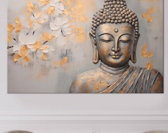 Buddha Meditation Canvas Wall Art | Golden Spiritual Print | Tranquil Yoga Studio Decor