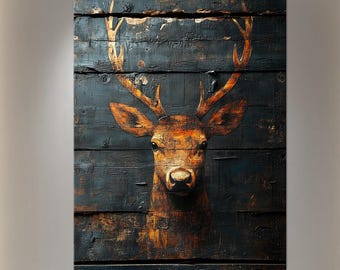 Golden Deer Canvas Wall Art | Contemporary Nature Wall Decor | Large Living Room Print