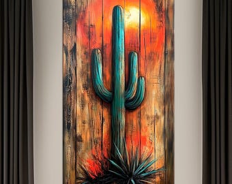 Saguaro Cactus Canvas Wall Art | Mexican Desert Print | Rustic Southwest Decor