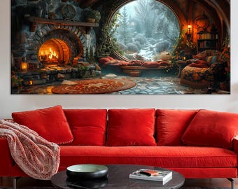 Fantasy Fireplace Canvas Wall Art | Cozy Boho Home Decor
