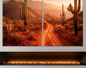 Cactus Desert Canvas Wall Art | Southwestern Landscape Print | Modern Rustic Decor