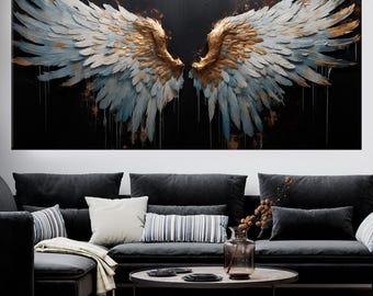 Décoration murale en toile blanche et dorée Ailes d'ange | Décor céleste