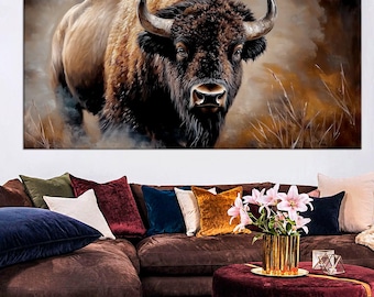 Bison in the Wild Canvas Wall Art | Western Animal Wall Decor