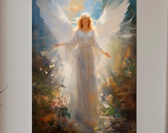Angel Canvas Wall Art | Guardian Angel Painting | Modern Religious Decor