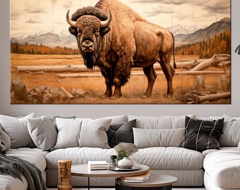 Wild Bison of Yellowstone Canvas Wall Art | Western Rustic Decor