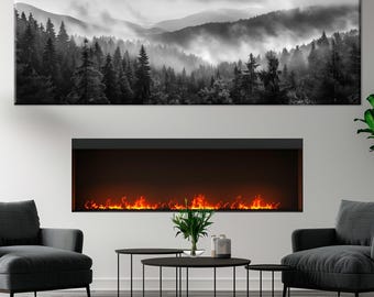 Black and White Foggy Forest Canvas Wall Art | Minimalist Nature Decor