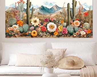 Boho Desert Cactus Canvas Wall Art | Southwestern Wall Decor