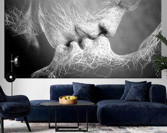 Romantic Couple Kiss Canvas Wall Art | Elegant Romantic Decor