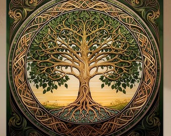 Tree of Life Canvas Wall Art | Yggdrasil Celtic Print | Norse Mythology Tree Painting